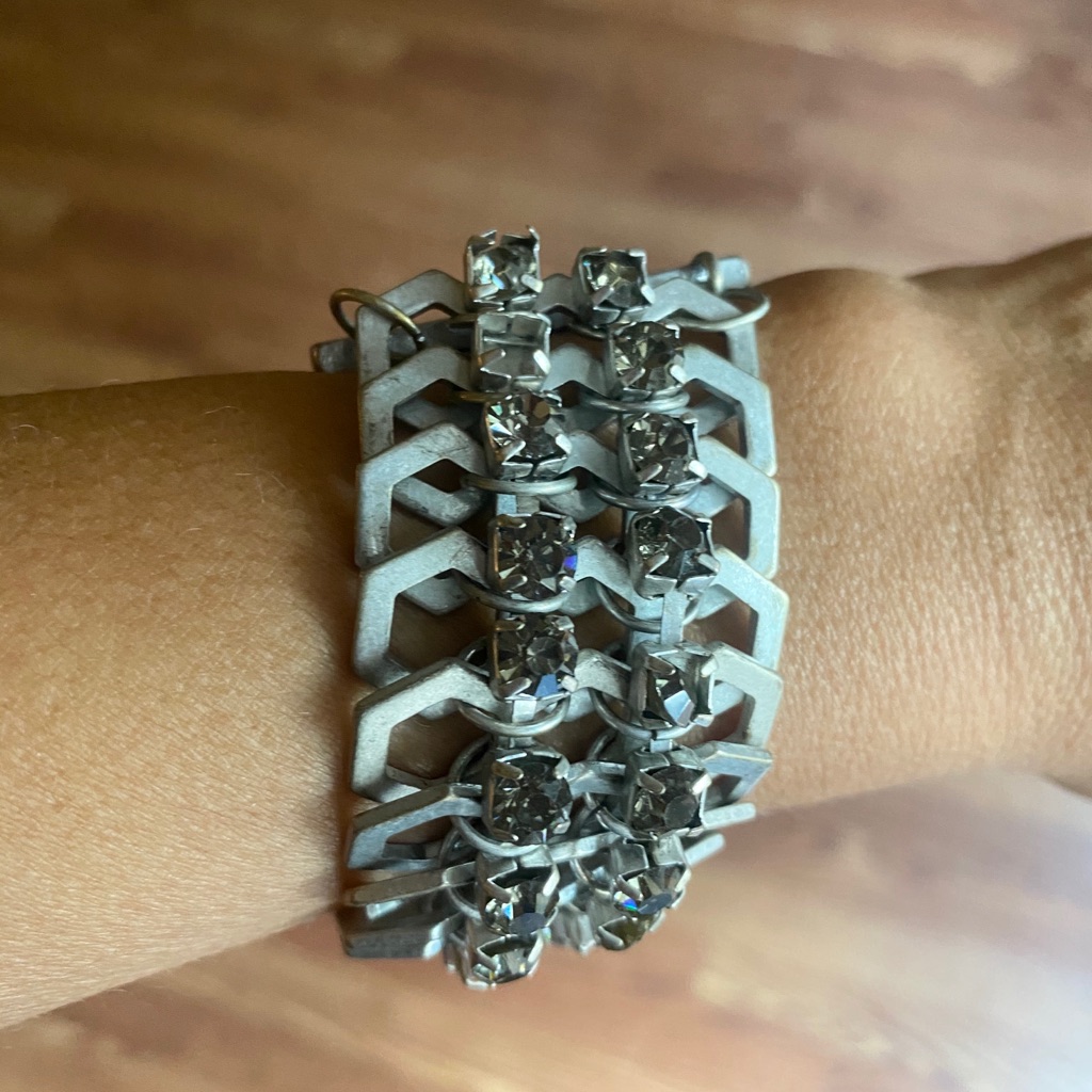 Wonderful Gun Metal Crystal Statement Bracelet 8$